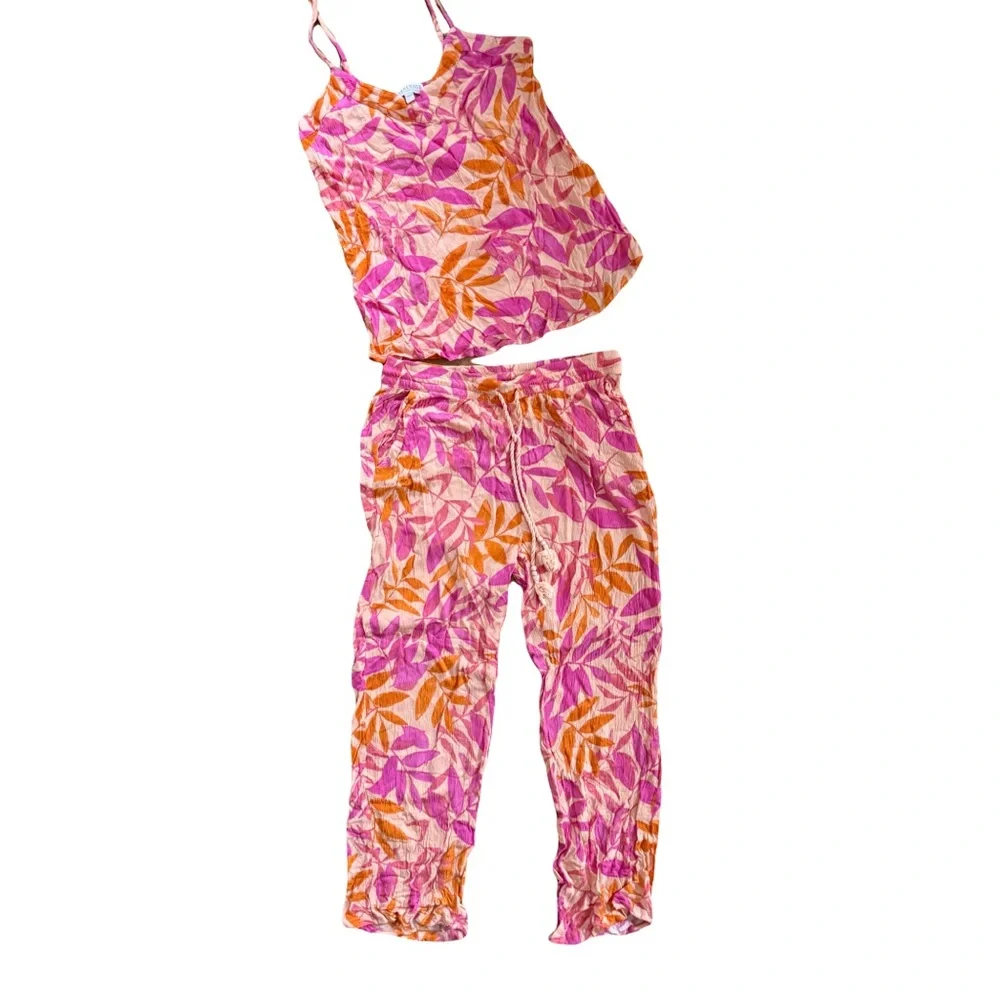 P.J.‎ Salvage Pink Orange Leaf Beach Resort Sleepwear Set Medium